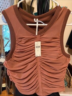 Free People Ruched Crop Tank in Rust Brown